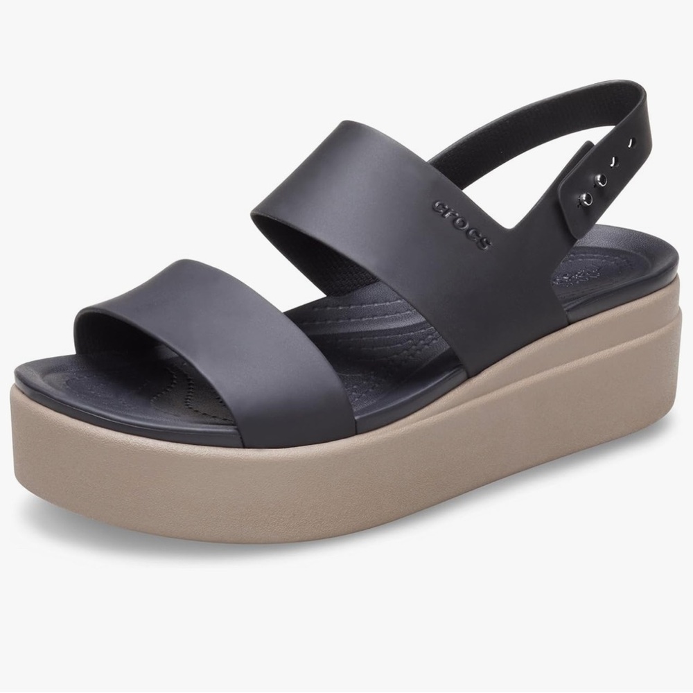 CROCS Black and Tan Platform Sandals